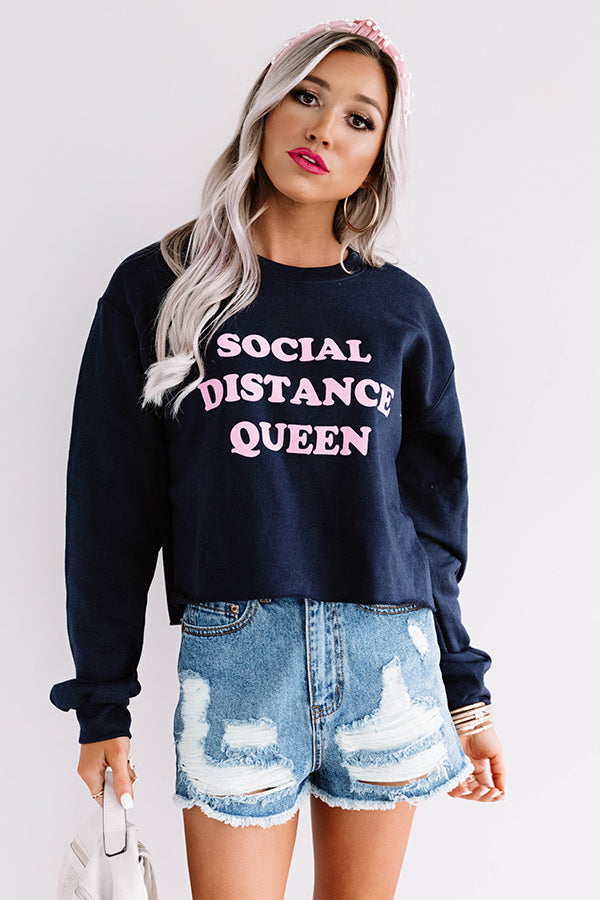 Social Distance Queen Crop Sweatshirt in Navy • Impressions Online Boutique