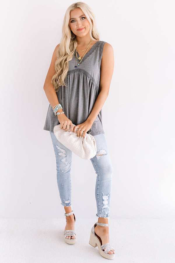 Vino By The Sea Babydoll Top in Charcoal • Impressions Online Boutique