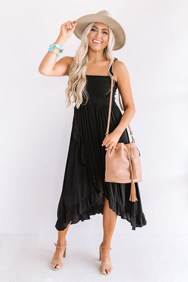 Coconut Cove Smocked Midi in Black • Impressions Online Boutique