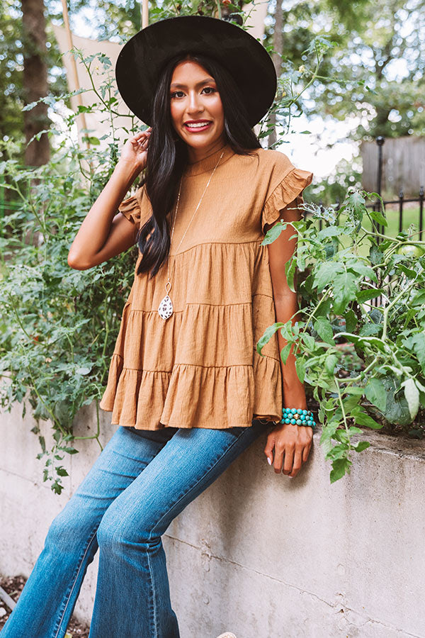 Coffee Date Crushin' Babydoll Top In Camel • Impressions Online Boutique