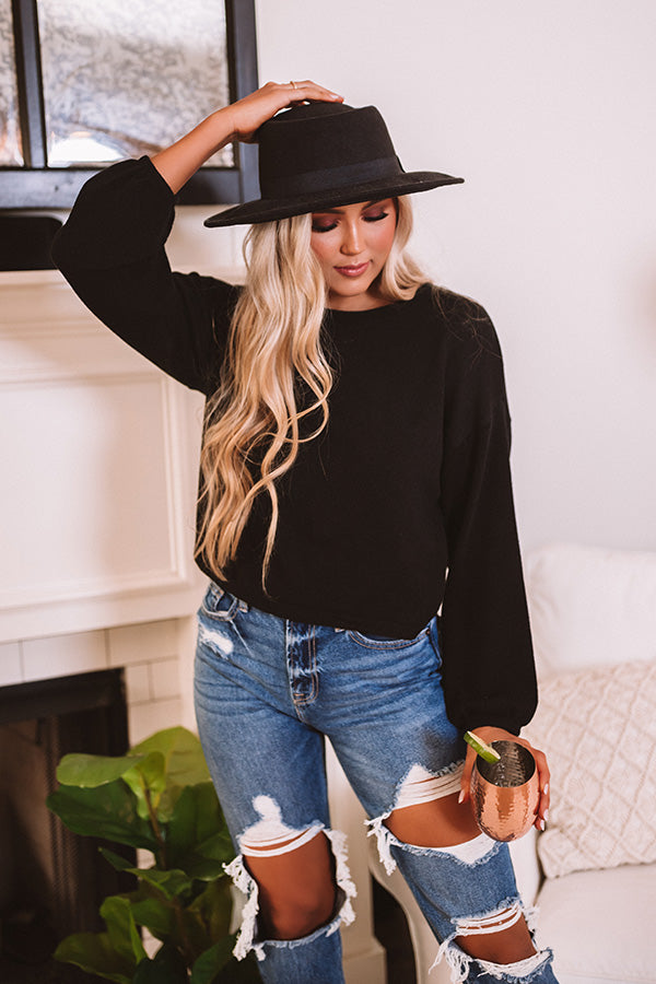 Under The Oak Tree Knit Crop Top In Black • Impressions Online Boutique