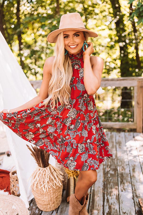 Serene Stay Paisley Dress In Scarlet • Impressions Online Boutique