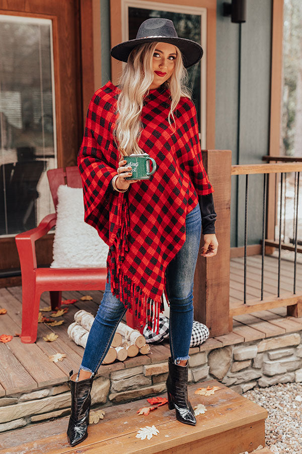 Fall In Vermont Buffalo Check Poncho In Red • Impressions Online Boutique