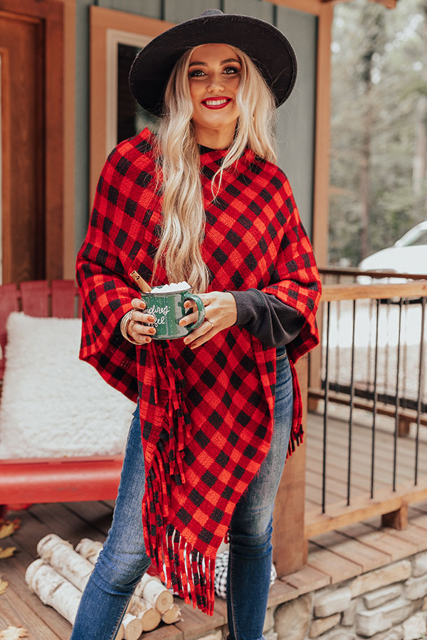 Fall In Vermont Buffalo Check Poncho In Red • Impressions Online ...