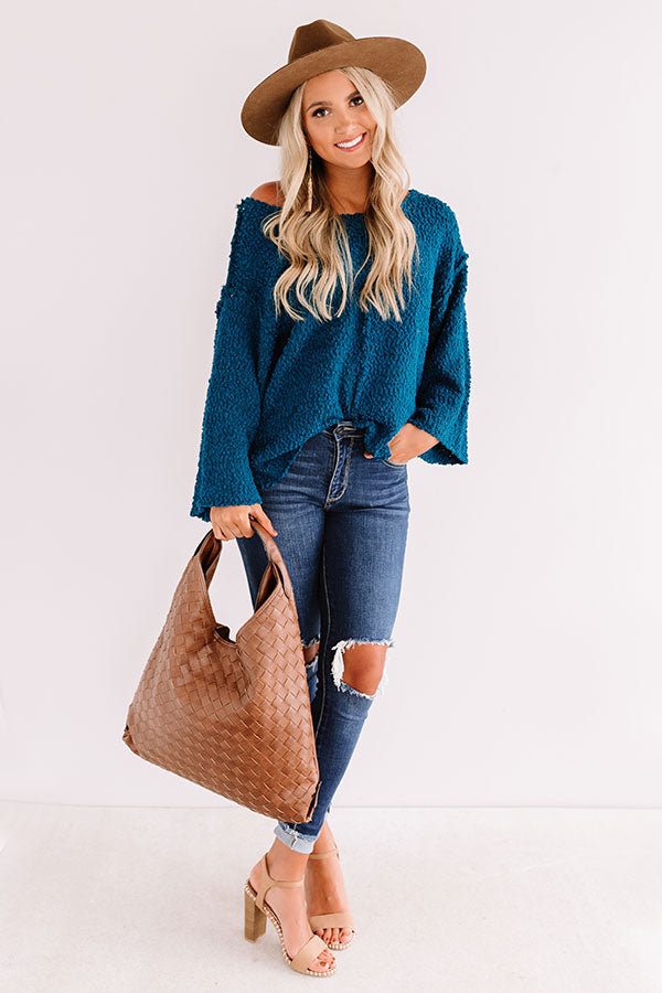 Laying Low In Colorado Popcorn Knit Sweater In Teal • Impressions ...