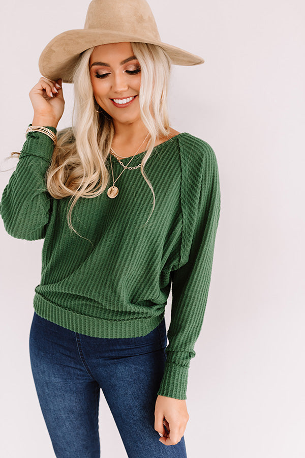 Autumn Melody Waffle Knit Top In Hunter Green • Impressions Online Boutique