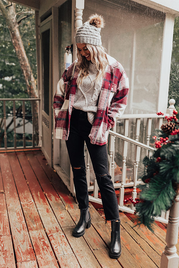 Redwoods Adventure Plaid Jacket In Wine • Impressions Online Boutique