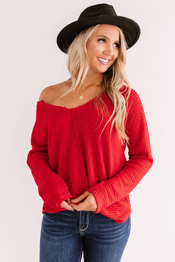 Haystack Waffle Knit Top In Red • Impressions Online Boutique