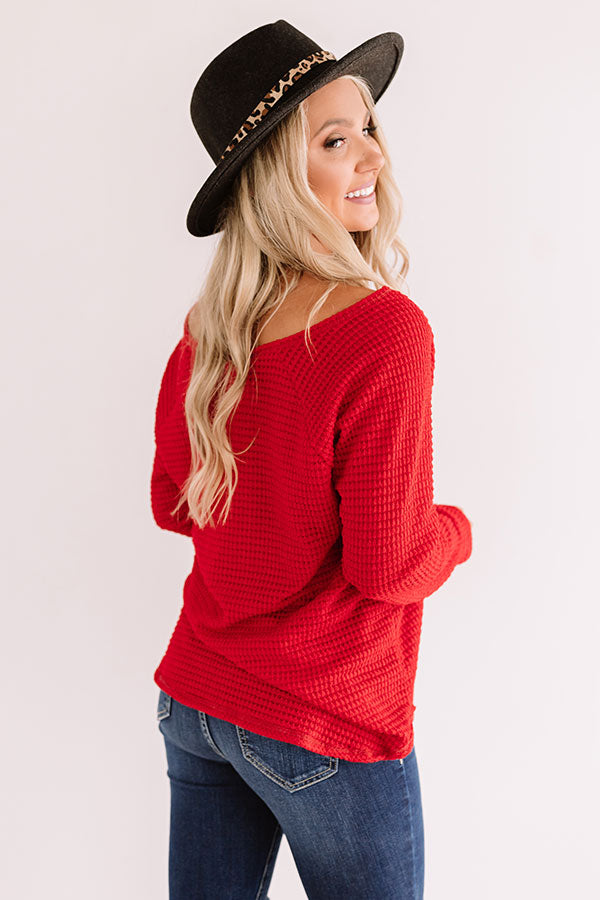 Haystack Waffle Knit Top In Red • Impressions Online Boutique