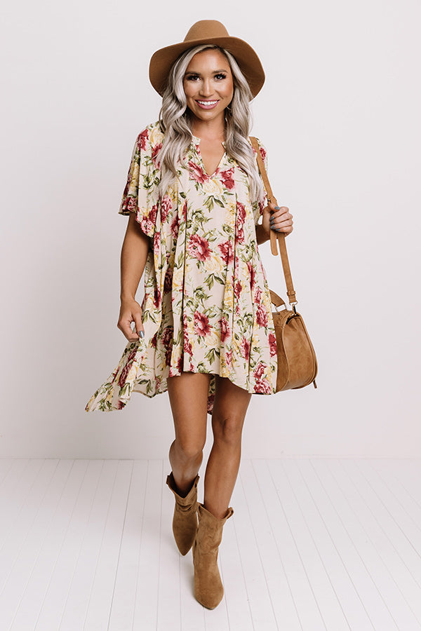 Folk Song Floral Tunic Dress In Champagne • Impressions Online Boutique