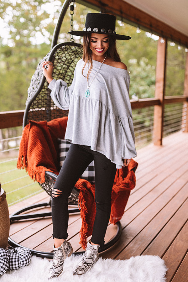 Fall Destination Babydoll Sweater In Grey • Impressions Online Boutique