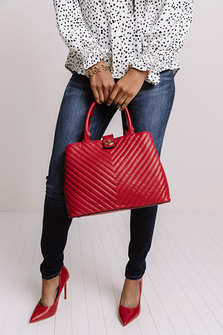 On Brand Faux Leather Tote In Crimson • Impressions Online Boutique