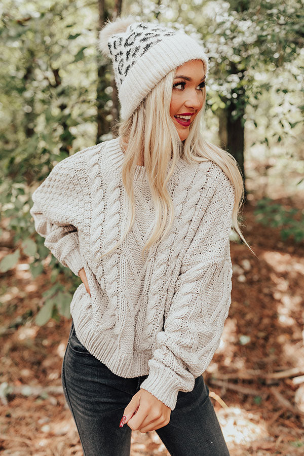 Autumn Air Cable Knit Sweater In Stone • Impressions Online Boutique
