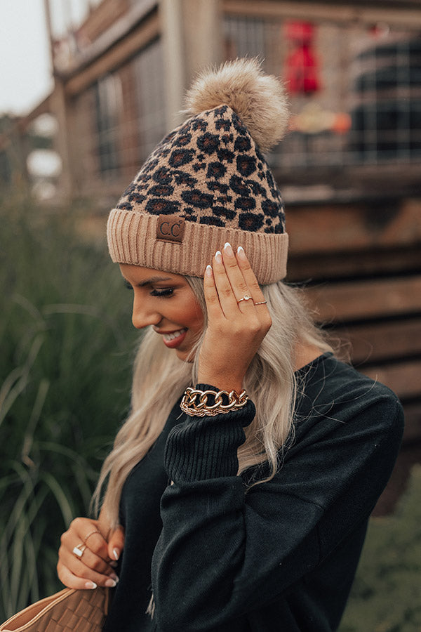 Tan Leopard Fur Pom Pom Re-purposed Lv Patch Beanie - $51 - From Kim