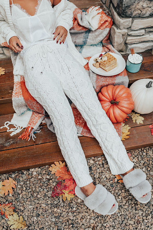 Never Too Cozy Cable Knit Pant In White • Impressions Online Boutique