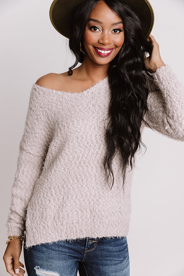 Cozy Side Knit Sweater In Light Taupe • Impressions Online Boutique