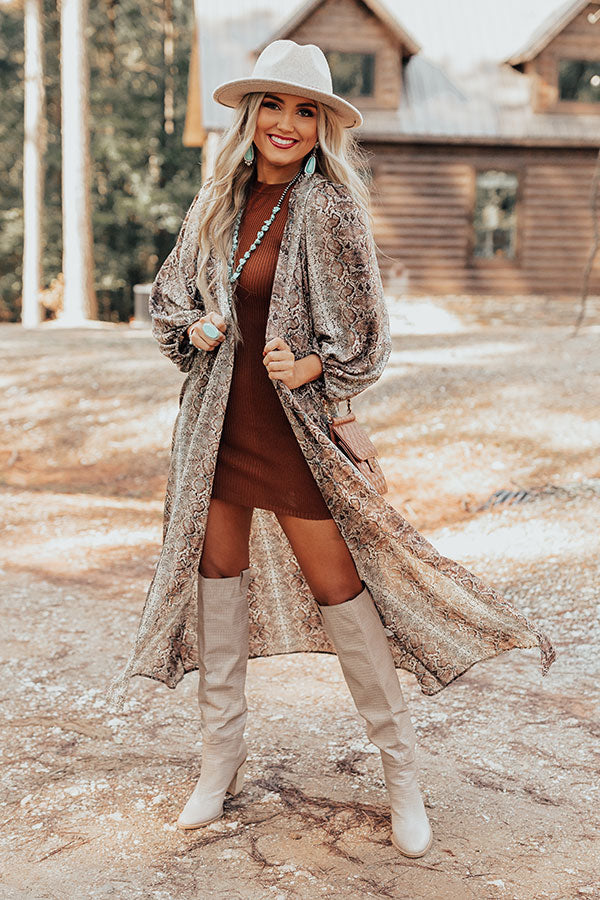 Bombshell Material Snake Print Duster in Brown • Impressions Online ...