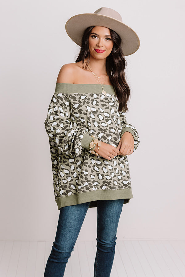 Running Free Leopard Sweatshirt In Sage • Impressions Online Boutique