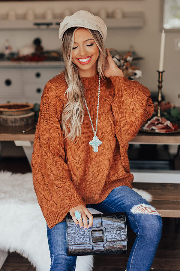 Windchill Cable Knit Sweater In Pumpkin • Impressions Online Boutique