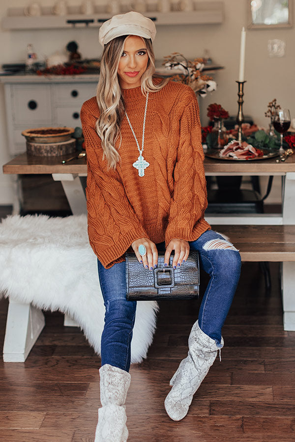 Windchill Cable Knit Sweater In Pumpkin • Impressions Online Boutique