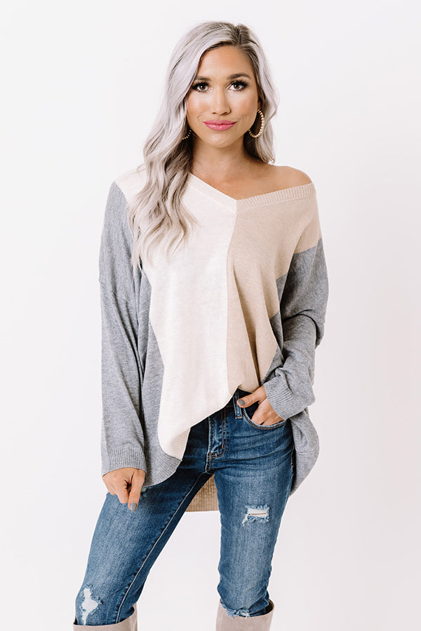 Modern Cabin Colorblock Sweater In Grey • Impressions Online Boutique