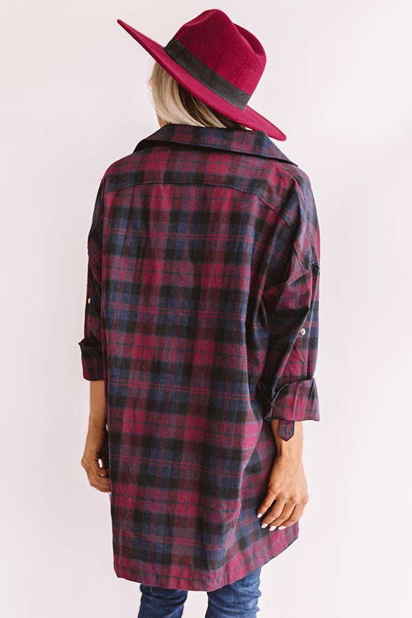Flannel Pick Me Up Tunic in Wine • Impressions Online Boutique