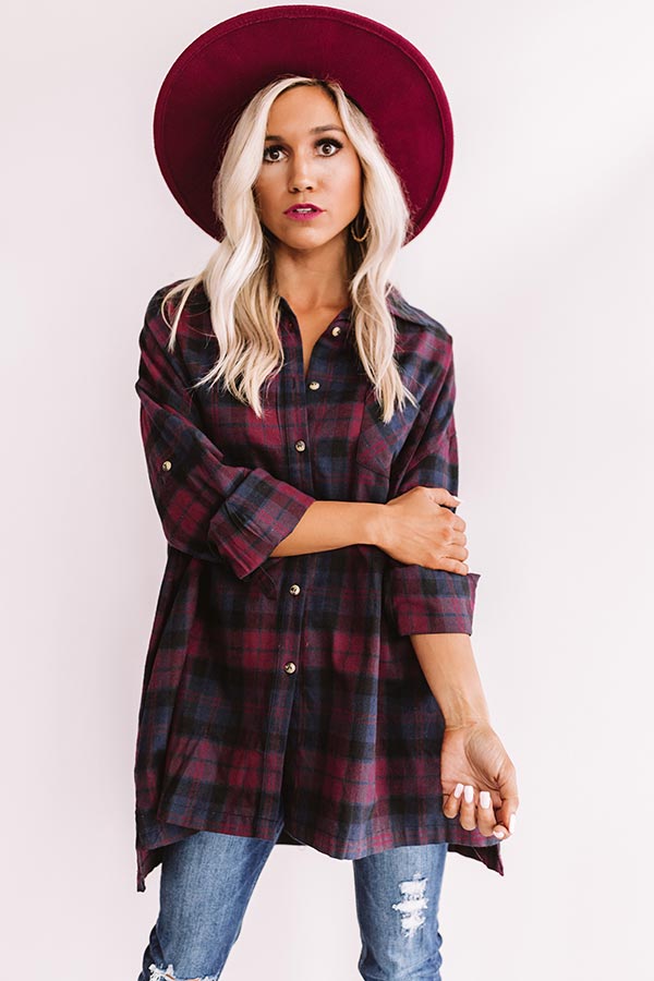 Flannel Pick Me Up Tunic in Wine • Impressions Online Boutique