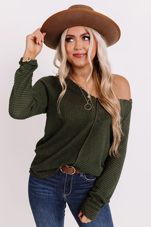 Haystack Waffle Knit Top In Olive • Impressions Online Boutique