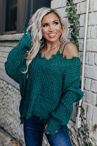 Latte Meet Up Distressed Sweater In Green Impressions Online