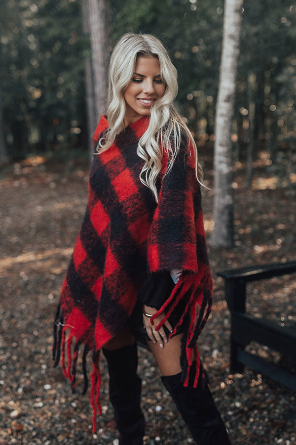 Snuggled Up Buffalo Check Poncho in Red • Impressions Boutique