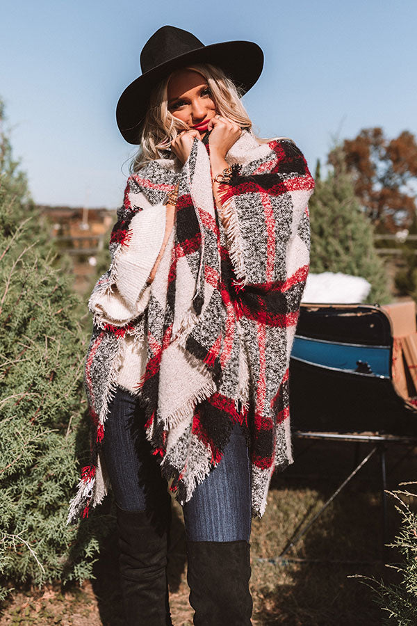 Moving Mountains Plaid Poncho In Red • Impressions Online Boutique