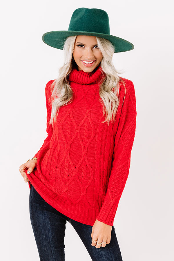 Catchup Over Coffee Cable Knit Sweater in Red • Impressions Online Boutique