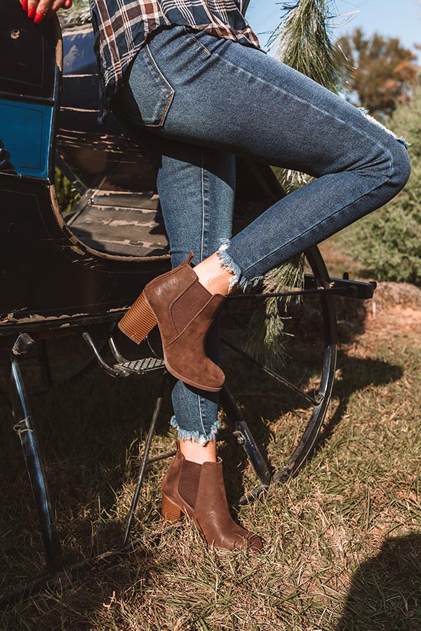 The Ollie Faux Suede Bootie In Chestnut • Impressions Online Boutique