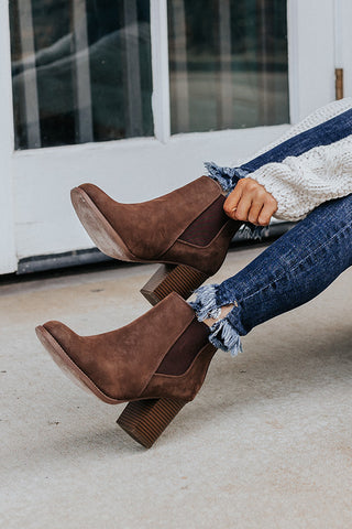 The Ollie Faux Suede Bootie In Chestnut • Impressions Online Boutique