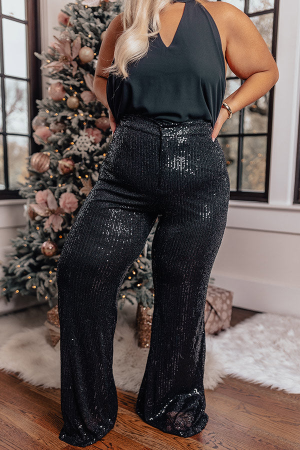Dainty Glam Sequin High Waist Flare In Black Curves • Impressions