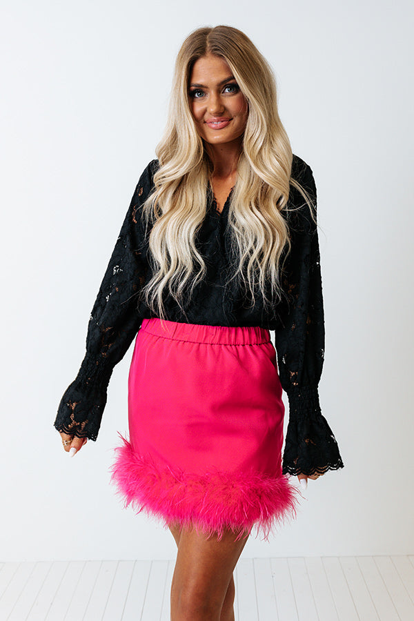 Ruffle Ribbon Lace Skirt Hot Pink Black