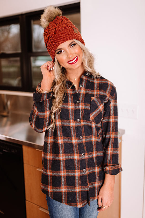 Brulee Babe Flannel Top In Navy/Orange