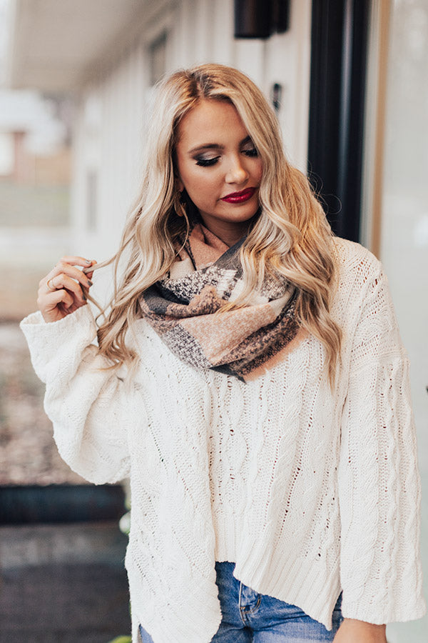 Snow Ski Infinity Plaid Scarf In Latte