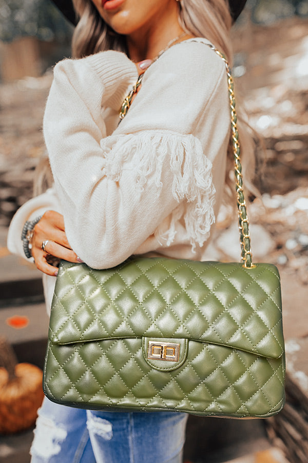 CHANEL olive green quilted leather 2005 CAMBON Tote Bag