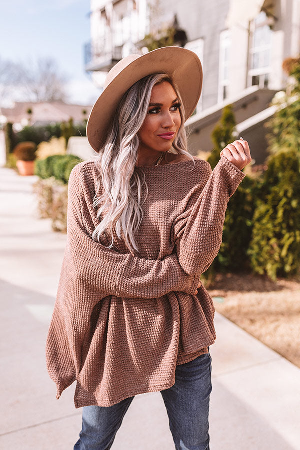 Easily Enchanted Waffle Knit Top In Mocha • Impressions Online Boutique