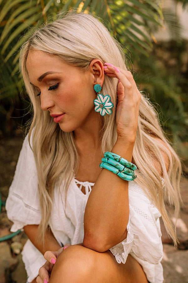 Coconut Crushing Puka Shell Earrings In Turquoise