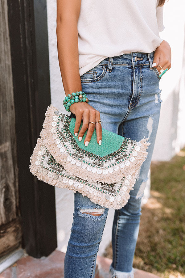 All The Way Embellished Clutch in Seafoam Impressions Online