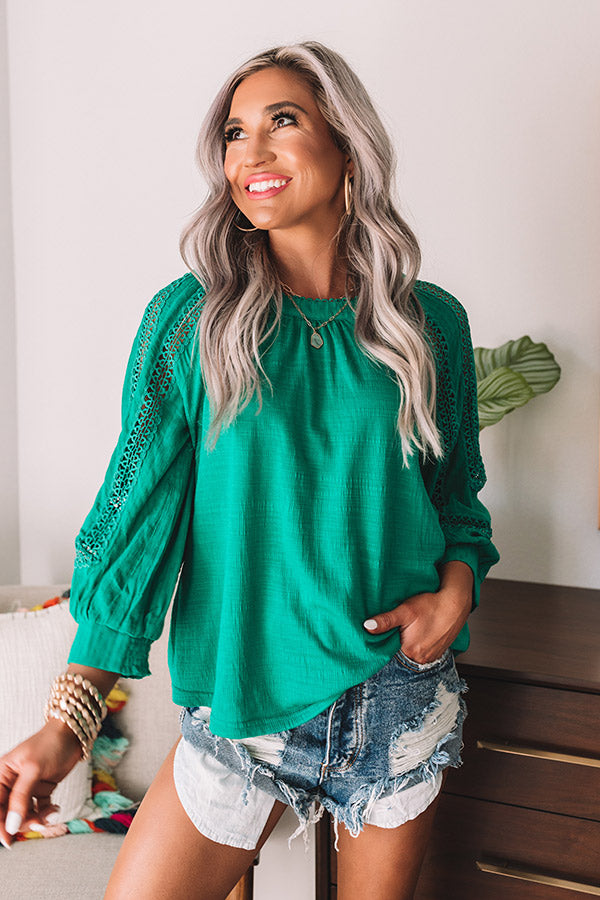 Hooked On Delight Crochet Top In Emerald • Impressions Online Boutique