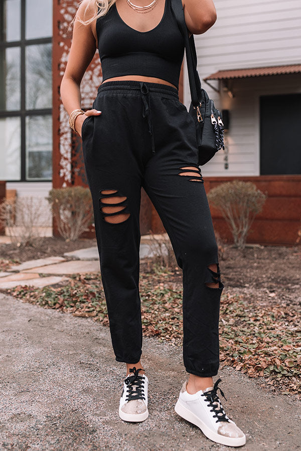 The Pike High Waist Distressed Joggers In Black • Impressions Online ...