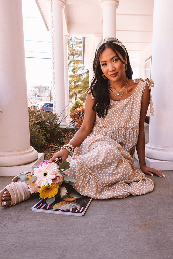 Soaring Hearts Ruffle Maxi In Warm Taupe