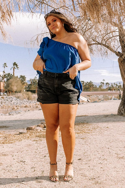 Kira High Waist Distressed Denim Shorts (Plus Size Available