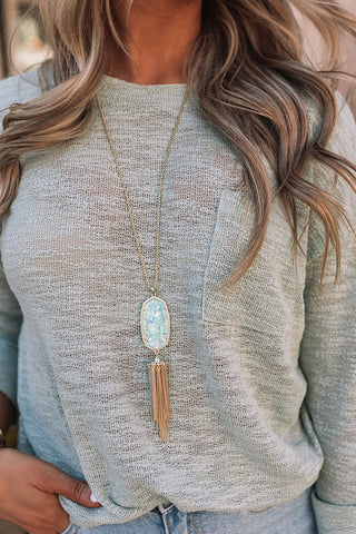 Rayne Gold Large Long Pendant Necklace in Iridescent Mint Illusion •  Impressions Online Boutique