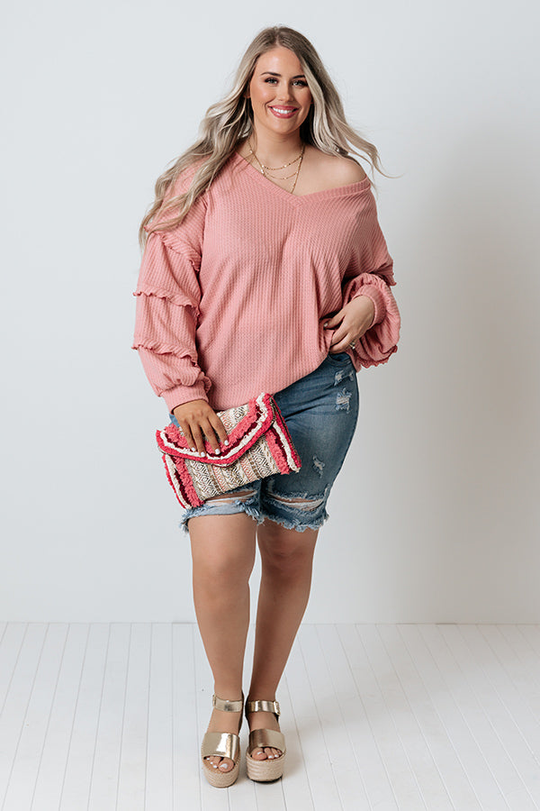 Oxford Weekend Waffle Knit Top in Blush Curves