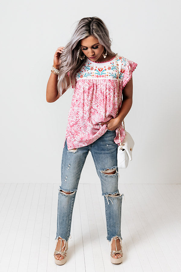 Charm Life Embroidered Shift Top in Pink