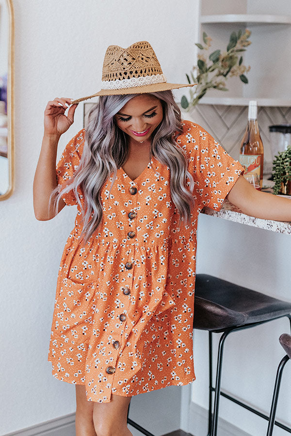 Dance It Out Floral Babydoll Tunic Dress In Tangerine